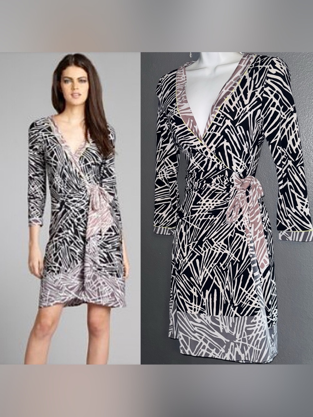BCBGMAXAZARIA New w $158 Tags Abstract Print Wrap V-Neck Dress XS - Small
